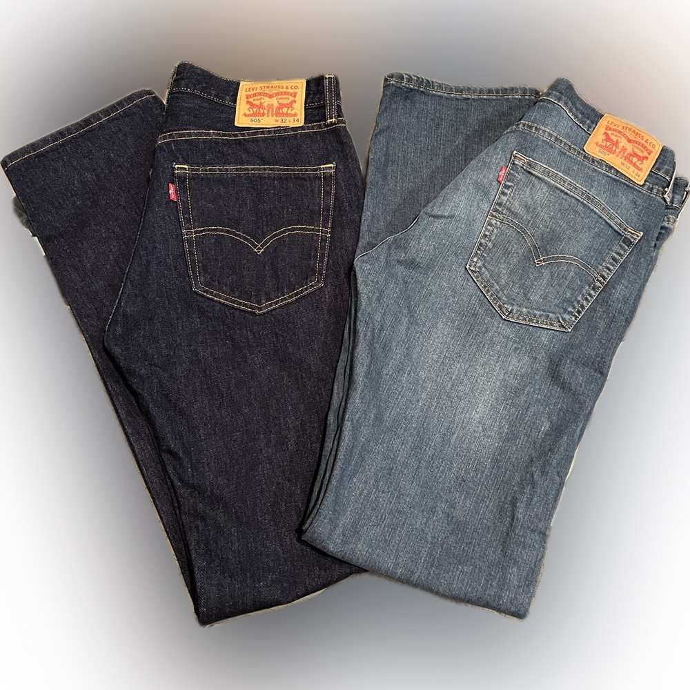 Levi's Men’s 505 Straight Leg Jeans -Dark Wash/Medium Wash -Size 32x34 / 2 Pairs